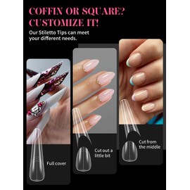 EBANKU 150PCS Polygel Tips Nagelformen, Wiederverwendbar Dual Tips Nägel für Nagelverlängerung Langer Acryl Sarg Nagel Erweiterung Tips Nagelspitzen Form, 15 Größen(Stiletto)