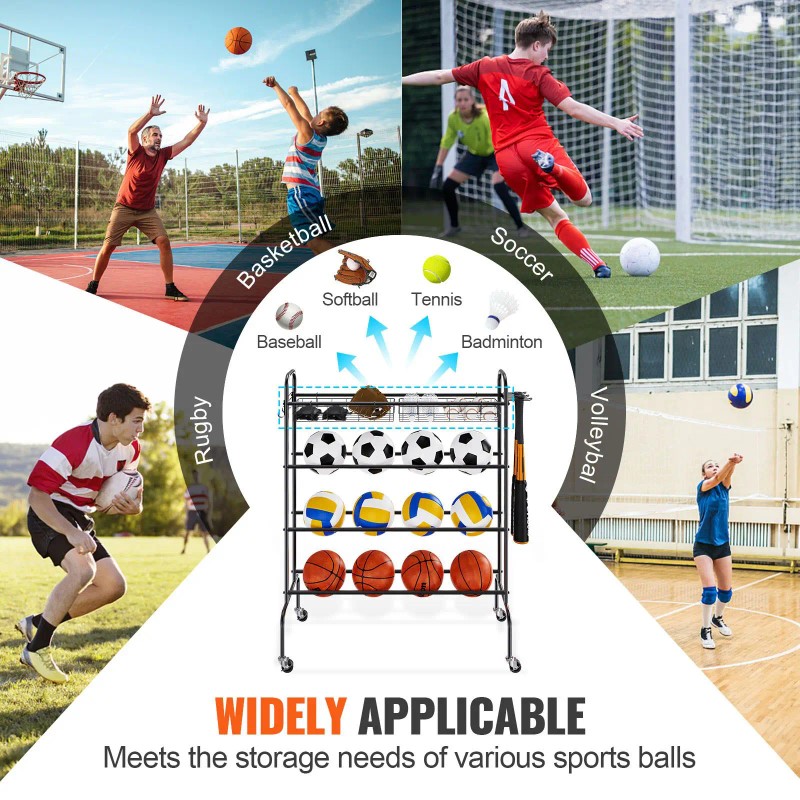 4-Layers Rolling Basketball Shooting Training Stand Sports Equipment Storage Organizer