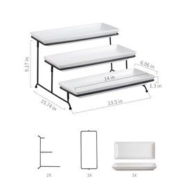 Gomakren 3 Tier Serving Trays Stand 14 Inches Serving Platters Rectangular Large Halloween Serving Plates for Party Display Set Collapsible Sturdier Rack, Christmas Serving Trays and Platters