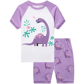 Little Hand Kids & Toddler Girls Dinosaur Pajamas 2 Piece Pjs Short Sets Summer Purple Sleepwear 6T