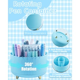 Blue Desk Accessories, 20Pc Office Supplies and 360°Pen Holder Desk Organizers, with Tape Dispenser, Stapler, Staple Remover, Ect, Let the Color Blue Fill Your Desktop