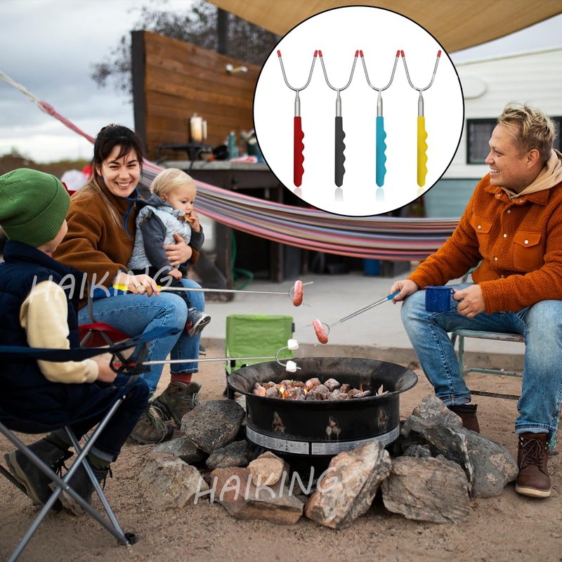 HAIKING Roasting Stick, 4 Pcs Telescopic Barbecue Forks for Outdoor