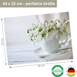 Place Mat - Snowdrops in Cup - Pack of 12 Made in Germany, 44 x 32 cm Made of Special Natural Paper in Storage Folder - The Special Table Decoration for Spring, Easter and Flowers