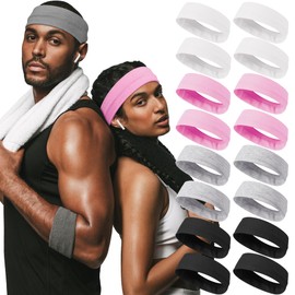 16Pcs Headbands for Women Non Slip - Stylish Sports Hair Bands for Women's Hair - Soft Cotton Cloth Stretchy Headbands for Women for Yoga, Outdoor Exercise Running