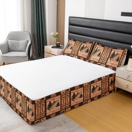 Fish Full Size Bed Skirt,Vintage Retro 15 Inch Drop Brushed Microfiber Bed Skirts for Kids Boys Girls Room,Ocean Fish Dust Ruffle Pleated Bedskirt Teens Brown Bedding Fitted Sheet Decor