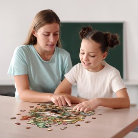 Jigfoxy Wooden Puzzle for Adults, Gnome Jigsaw Puzzles for Adult, Unique Animal Shape Wood Cut Puzzles, Christmas Thanksgiving Gifts for Friends Family (M-11.5 * 11.3in-189pcs)