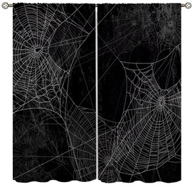 DDCBNS Spider Web Curtains for Kids Boys,Black Halloween Gothic Window Treatments for Teens Children Bedroom Living Room Play Room,2 Panels Set,Total Size 42 x 45 Inch