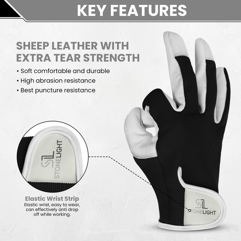 STONELIGHT Unisex Gardening Gloves Made with Leather & Spandex -