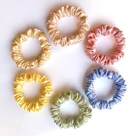 SILVR BEAR Luxury Satin Skinny Scrunchies, Small Satin Hair Ties for Fine Hair, Scrunchies for Women and Girls, Vegan Softer than Silk Hair Ties, 6 pa