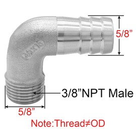 Joywayus 5/8" Hose Barb x 3/8" NPT Male Home Brew Pipe Fitting Stainless Steel 90 Degree Elbow Adapter