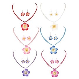 6 Sets Lovely Hawaiian Plumeria Rubra Dangle Earrings necklace jewelry set Tropical Flower Bohemia Luau Beach Party Accessories for Women