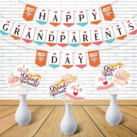 JiaUfmi 18 Pcs Happy Grandparents Day Decorations DIY Grandparents Day Bunting Banner Yard Sign Grandpa Grandma Lawn Decor for Home Outdoor Party Supplies