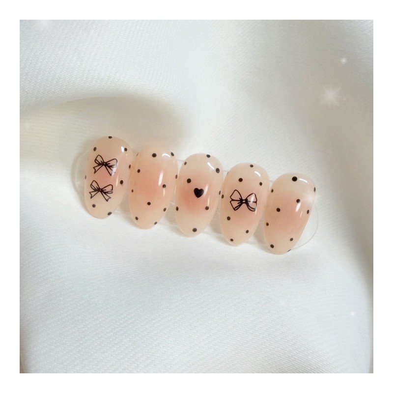 [Handmade Nail Tips] Cheek Dotted Nail Tips - Short Oval