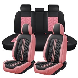 Fundas para Asientos de Cuero Impermeable y Lavable, Universal para Coches Medianos/Pequeños de 5 Plazas/SUV (Negro y Rosa)