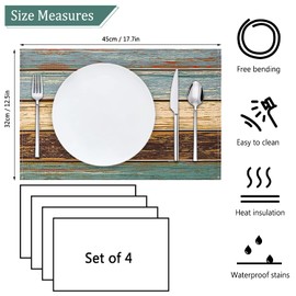 Green Placemats Set of 4 Green Place Mats Linen Dining Table Place Mats Farmhouse Place Mat Turquoise Wood Ideal for Home Decor Party Indoor Outdoor Dining Room Wood Grain Washable Place Mat 45 x 32