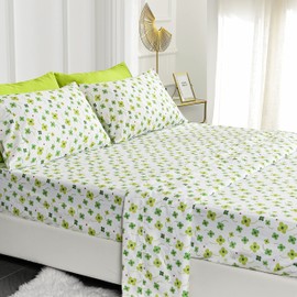 American Home Collection 4 Piece Print Bedding Sheets & Pillowcases Set Brushed Microfiber Wrinkle Free 14 Inches Deep Pocket Shamrock Patterned Sheets (Twin, Lime Green Floral)