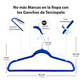 Magma Life 50 Ganchos para Ropa de Terciopelo, Gancho Plateado Giratorio de 360 Grados, Adecuado para Todo Tipo de Ropa, Antideslizante (Azul)
