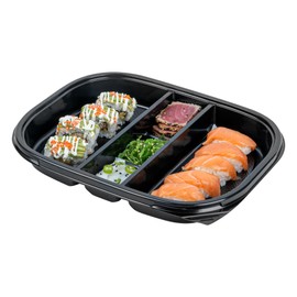 Restaurantware-Bento Tek 50.7 Ounce Meal Prep Containers, 50 Disposable To Go Food Boxes - Lids Sold Separately, 5 Compartments, Black Plastic Bento Lunch Boxes, Freezable, For Take Out