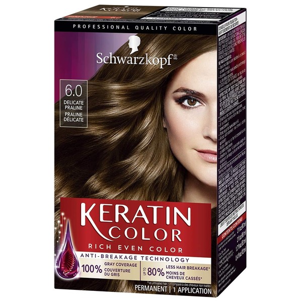Schwarzkopf Keratin Color Anti-Age Hair Color Cream, 6.0 Delicate Praline (Packaging May Vary)