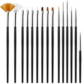 15 Pcs Nail Brushes, Nail Art Kit, Nail Art Brush Set for Nail Drawing, Nail Design, Nail Supplies (Black)