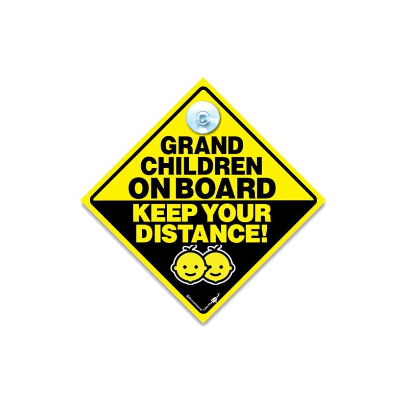 Grandchildren On Board Car Sign Keep Your Distance, Yellow Diamond