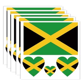 20 PCS Jamaica Flag Tattoo,Jamaican Banner Tattoos Decoration Decal, Rectangle Heart Waterproof Sticker for Party Parade