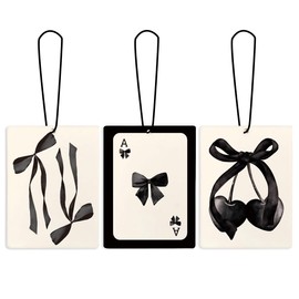 DSHFG Cute Preppy Cherry Bow Trendy Car Air Freshener Hanging 3Pcs, Preppy Coquette Black Bow Air Freshener for Cars Closet Drawer or Books, Funny Car Accessories Mirror Decor for Women