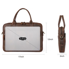 Blofinche Genuine Leather laptop briefcase mens 15.6 inch Computer Messenger shouledr work Satchel bags Coffee