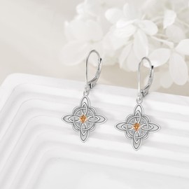 Sterling Silver Witches Knot Earrings Birthstone Drop Dangle Leverback Earring For Women Birthday Christmas Gifts November-Topaz