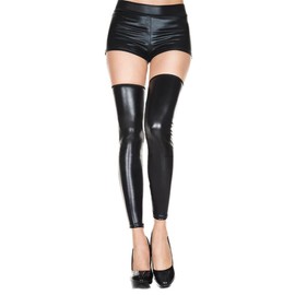 Music Legs 4869-BLACK Footless Wet Look Thigh High - Black - One Size