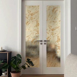 LiveInUrban Self-Adhesive Privacy Window Film Door Covering with Smokey Effect, Vintage Gold Cracked, 15.35"X118.11"