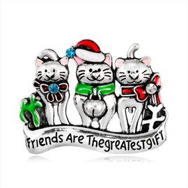 Cute Three Little Kittens Friend Are The Greatest Gift Christmas Brooches for Women Girls Men Crystal Enamel Costumes Lapel Pin Dress Accessories Holiday Party New Year Gifts for Cat Pet Lover, Metal,