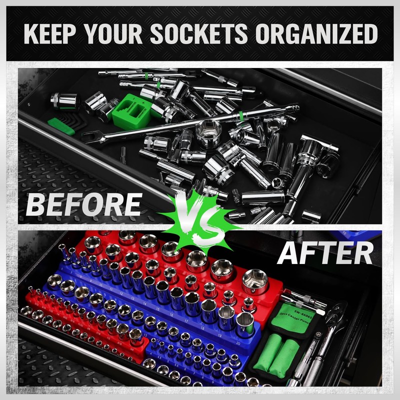 SWANLAKE Magnetic Socket Organizer Set, 1/4", 3/8", 1/2" Sockets Holds