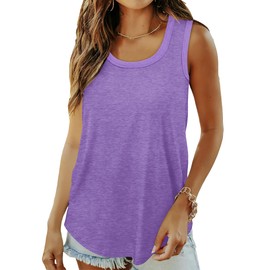Tank Top for Women Athletic Loose Fit Summer Tops Curved Hem Lavender Purple XL