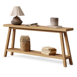 LITTLE TREE 70.9 Inches Extra Long Console Table for Entryway, 2-Tier Narrow Wood Sofa Table Behind Couch, Large Sofa Table for Living Room, Light Brown Hallway Entry Table with Storage