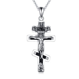 JERWLI Orthodox Cross Necklace 925 Sterling Silver Eastern Orthodox Cross Pendant Necklace Orthodox Religious Jewelry for Women Men Gifts, Large, Sterling Silver, No Gemstone