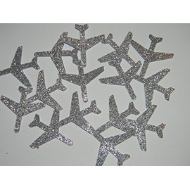 100 Silver glitter airplane airplanes die cuts party decor scrapbooking table confetti