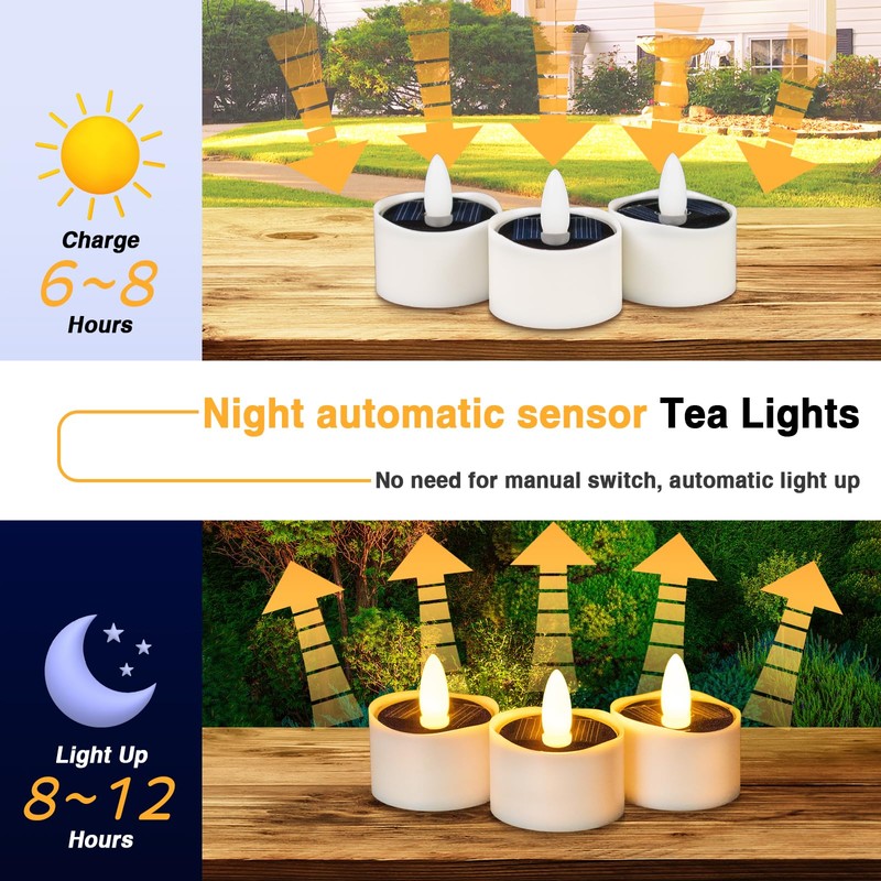 HL Solar Tea Lights, 8PCS Outdoor Waterproof Flameless Candles, Dusk