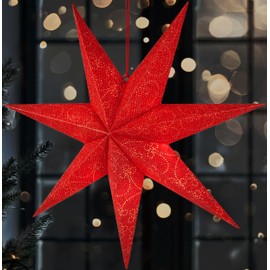 BRUBAKER 60 cm Christmas Star for Indoor Use - LED Advent Star Hanging - Luminous Star for Hanging Window Decoration and Christmas Decoration - 3D Paper Star Decoration Christmas - Red