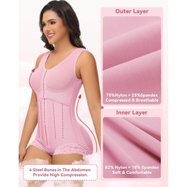 SHAPSHE Fajas Colombianas Moldeadoras de Cintura y Abdomen High Compression Curvy Faja Body Shaper with Hook-and-eye Crotch with Steel Bones Pink M