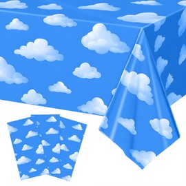 3-Pack 54 x 108 Inch Cartoon Sky Tablecloths – Blue Sky and Cloud Disposable Plastic Covers for Kids Birthday, Baby Shower, and Party Supplies