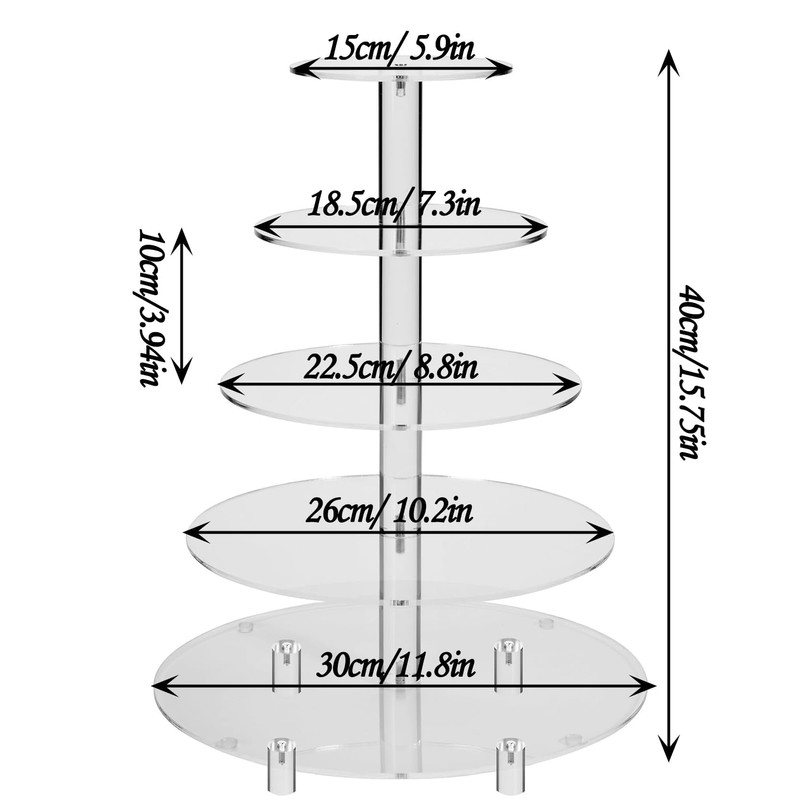 5段 ケーキスタンド BetterJonny 透明お菓子皿 アクリル樹脂 デザートスタンド お菓子 果物 ケーキ アフタヌーンティー