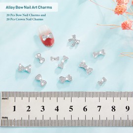 40 Pieces 3D Bow Nail Charms Bow Tie Design arte de uñas Slices Rhinestone Alloy Bow arte de uñas Decals Bow arte de uñas Decoration for Women Girls DIY arte de uñas 20 Styles