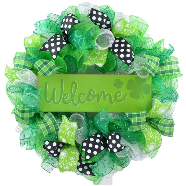 Welcome St Patricks Wreath - Saint Patrick's Day Mesh Door