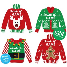 Big Dot of Happiness Christmas Drink If Game, Ugly Sweater Party Game, Christmas Card Game for Adults, Ugly Sweater Holiday Party Game - 24 Count