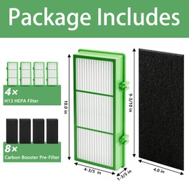 HAPF30AT Filter Replacement for Holmes AER1 Filter Replacement, Compatible with HAPF300AH-U4R and HAP242-NU, Funmit 4 Filters & 8 Activated Carbon Pre-Filters, Green
