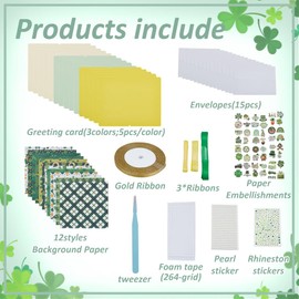 WEBEEDY 15 Sets DIY St.Patrick's Card Making Kit for Adults 3 Colors Blank Card Kits with Matching Envelopes DIY Shamrock Rainbow Gnome Sticker Card Ornament St. Patricks Greeting Card for Party