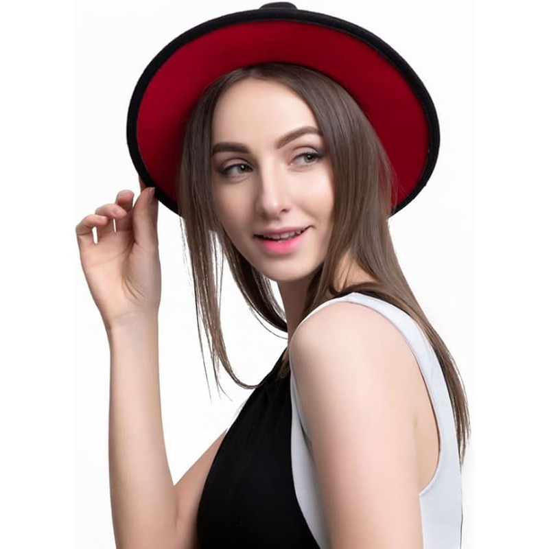 bamboopack Classic Fedora Hat Two Tone Wide Brim Flat Top