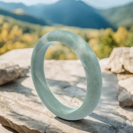 YMFK Jade Bangle Bracelet for Women, Natural Green Thick Jade Bangle Retro Chinese Style Jewelry with Certificate, 58mm(2.29Inch), Stone, no zircon