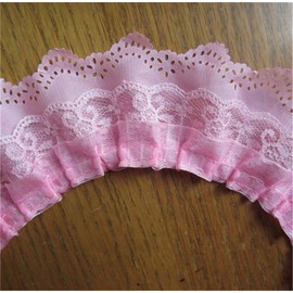 5 Yard 3-Layer Pleated Organza Lace Edge Gathered Mesh Chiffon Trim Ribbon 65mm Width Vintage Style Edging Trimmings Fabric Embroidered Applique Sewing Craft Wedding Bridal Dress Party Decor(Pink)